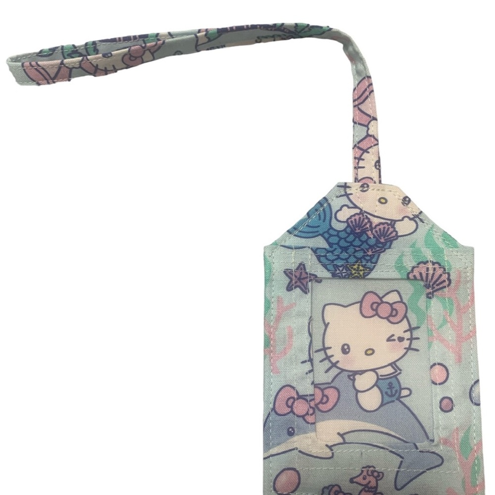 Hello Kitty luggage tag cotton hand made USA blue motif great summer travel gift